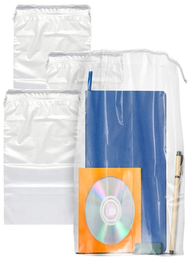 APQ Supply Clear Drawstring Bag, 12 x 18 Inches. Pack of 100 Clear Plastic Drawstring Bags. Waterproof 2 Mil Polyethylene Travel Bags for Shoes. Transparent Draw String Bag for Cosmetics, Toiletries - Image 1